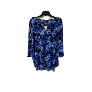 Slim Factor by Investments Womens Size Large L Top Tunic Stretch Blue New